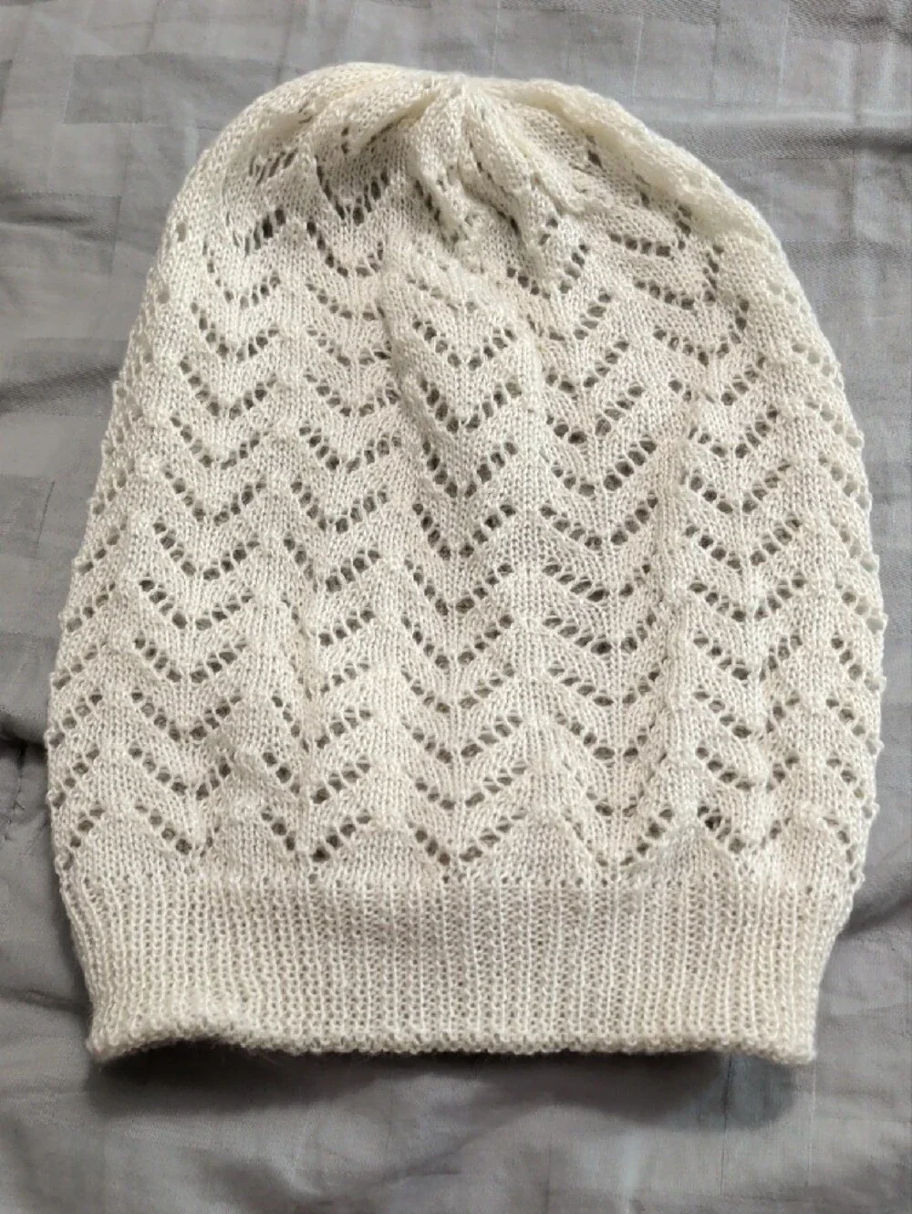 Black Rivet Cream Knit Beanie with Chevron Lace